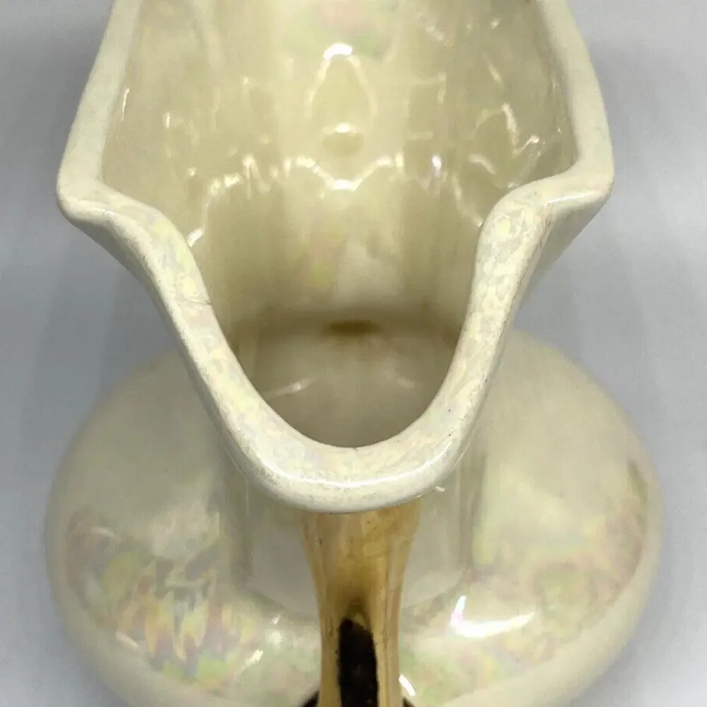 Iridescent Ivory Double Handled‎ Vase 22K Gold Handles Pearl China Co Vintage